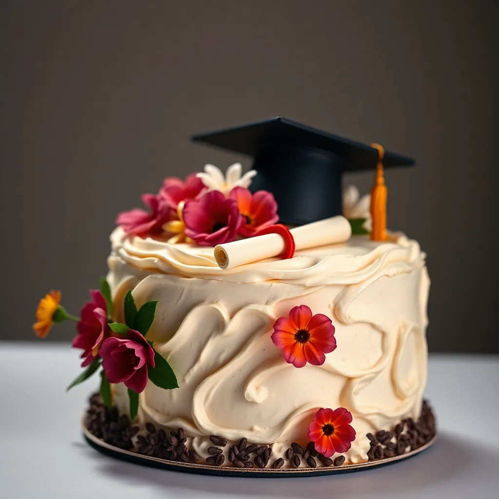 Elegant Graduation Cake with Floral Decorations