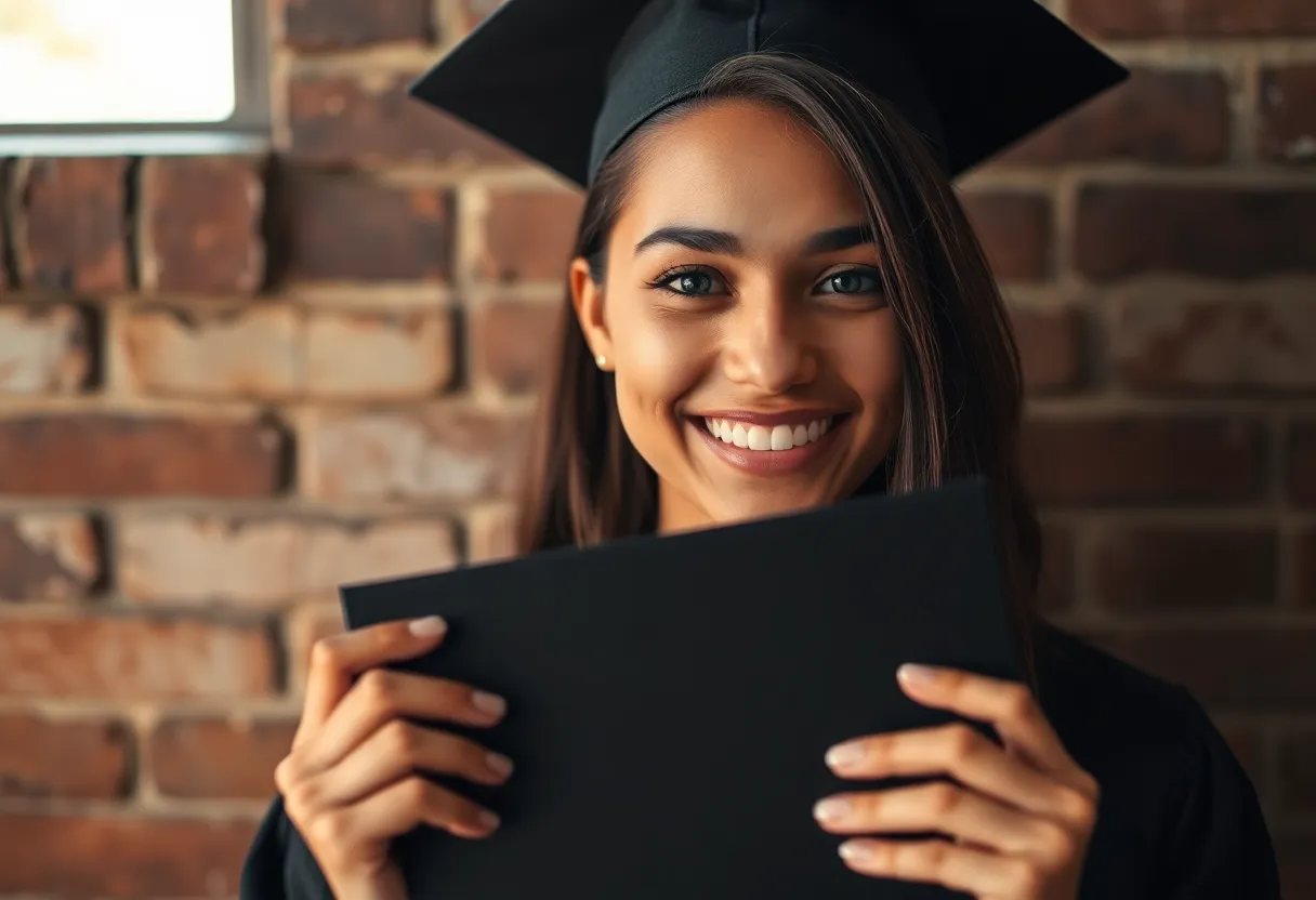 Proud Graduate Holding Diploma