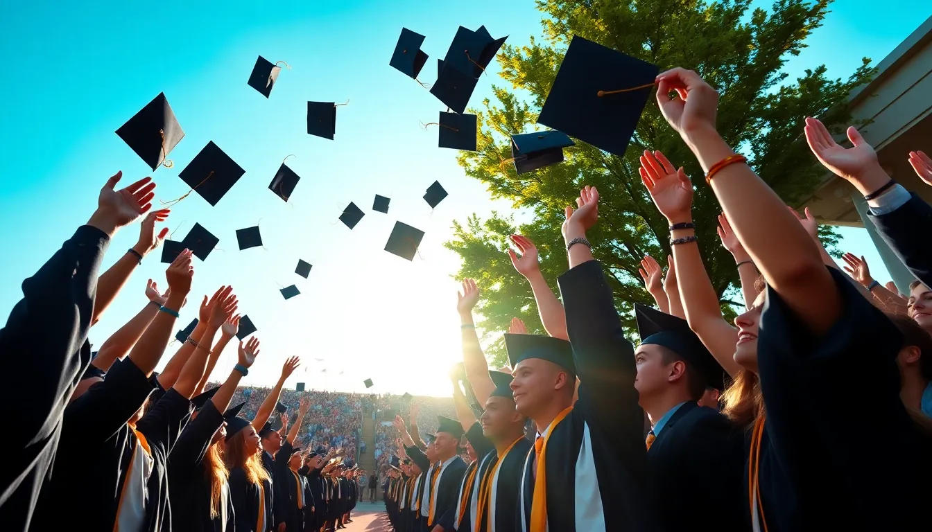Graduates Throwing Caps in Celebration