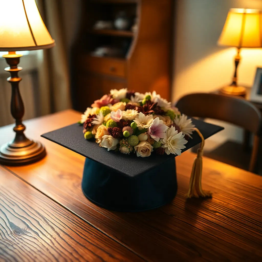 Elegant Graduation Cap with Floral Decoration