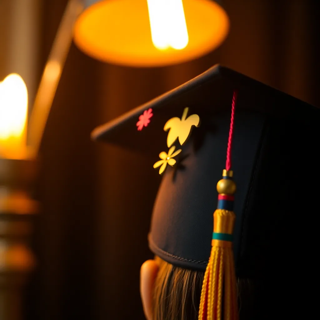Close-Up of a Decorated Graduation Cap