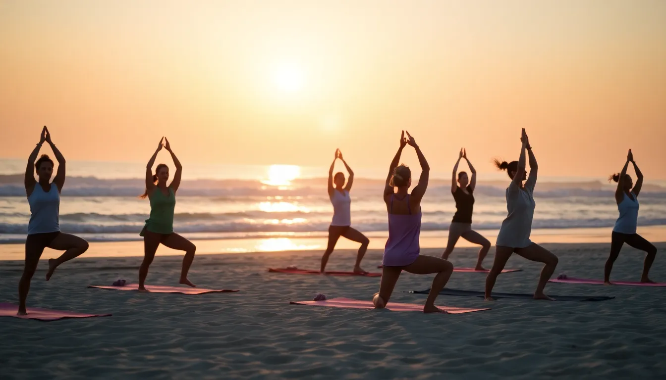 Serene Yoga Class on Beach at Sunrise