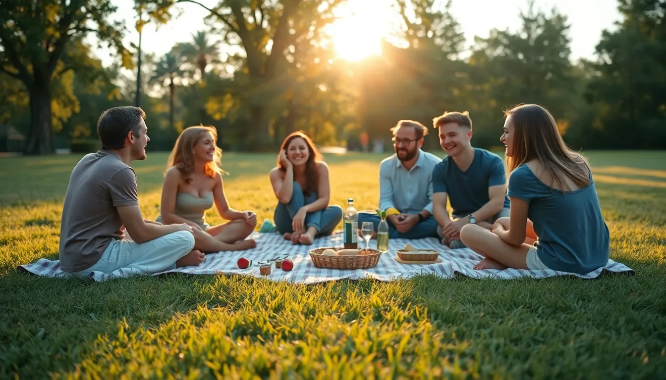 Young Adults Enjoying a Picnic in the Park