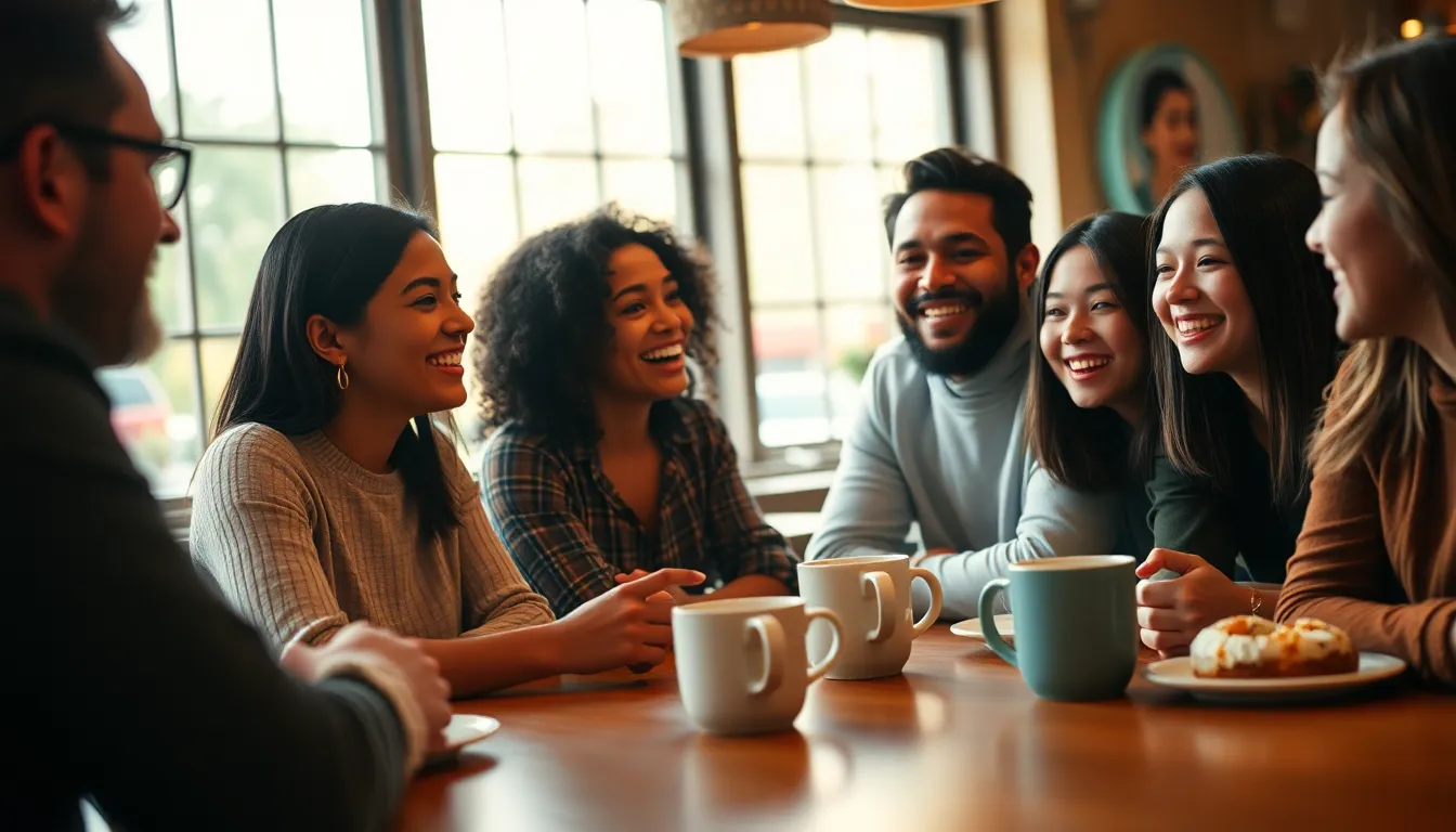 Friends Enjoying Coffee in a Cozy Café