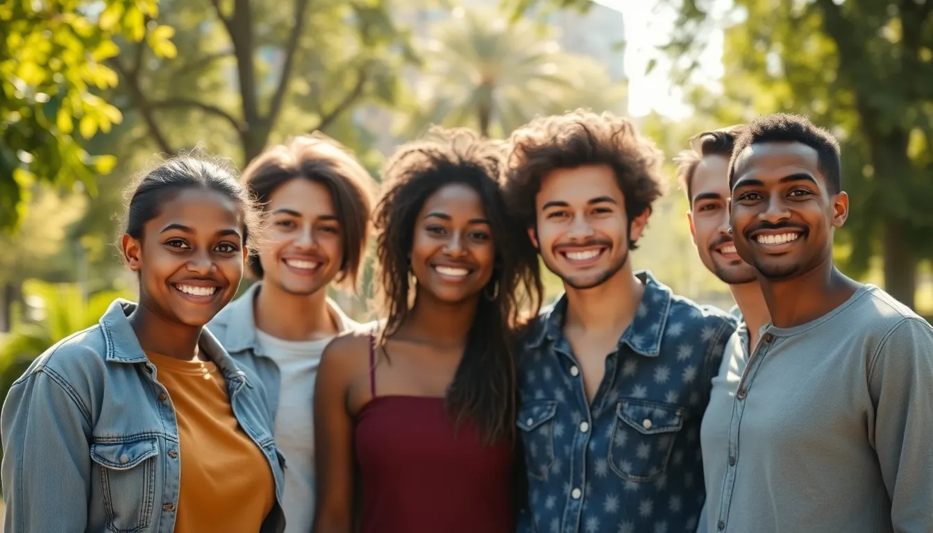Diverse Young Adults in Urban Park