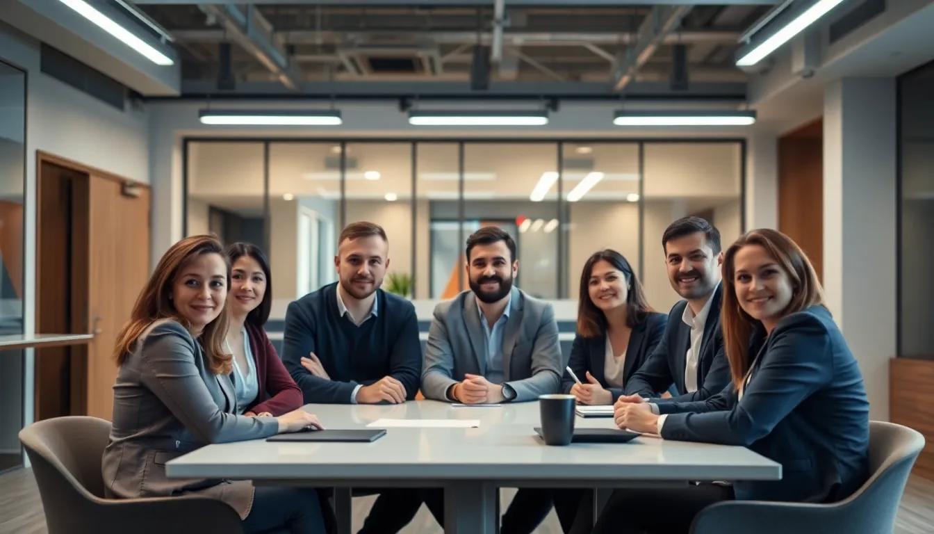 Colleagues Collaborating in Modern Office