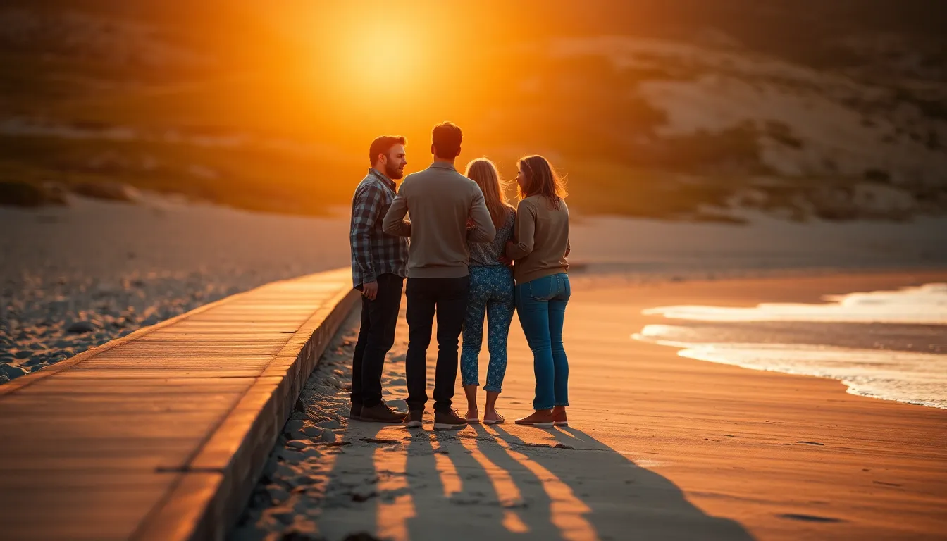 Friends Gathering on a Beach at Sunset