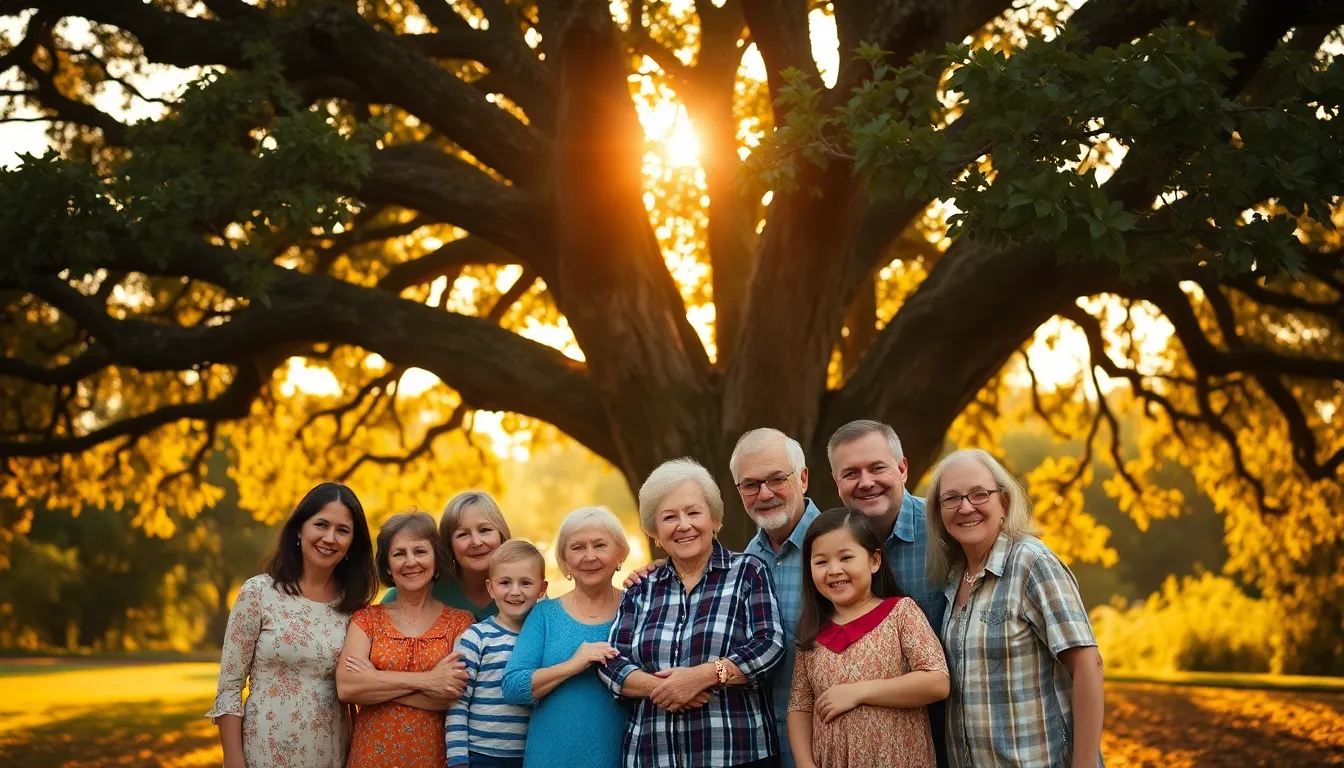 Joyful Family Reunion Under Oak Tree