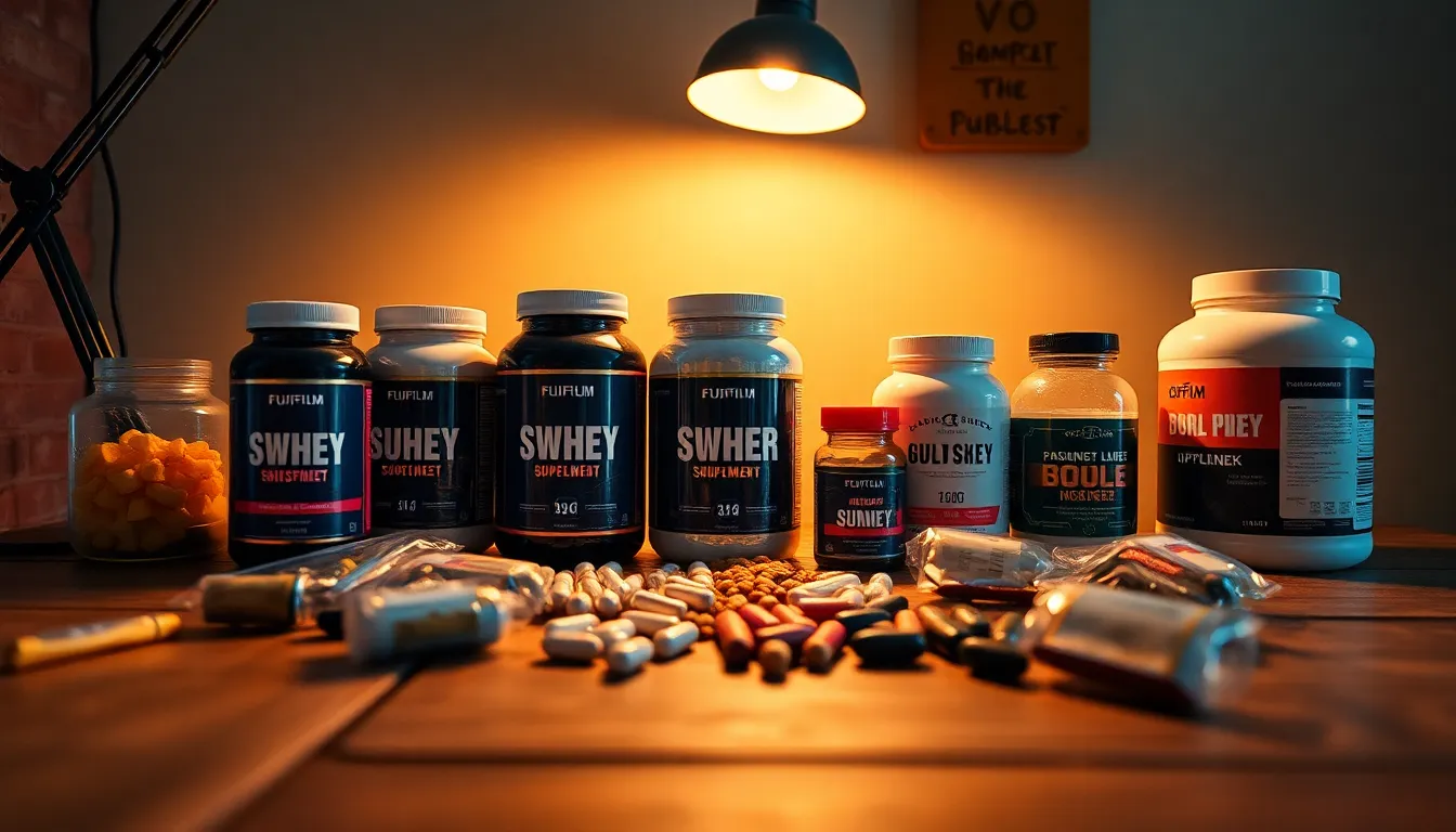 Fitness Supplements on Rustic Table