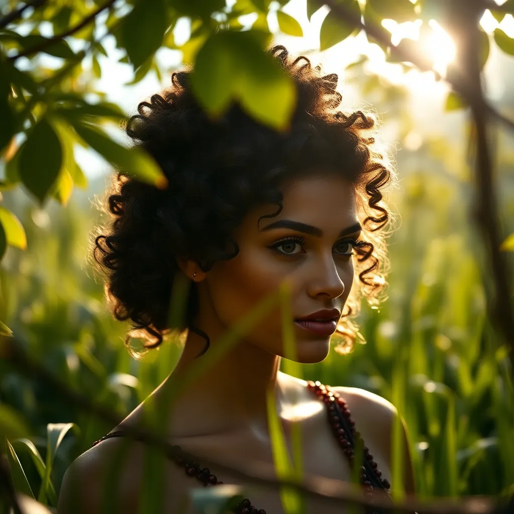 Curly Hair Updo Styled in Garden Light