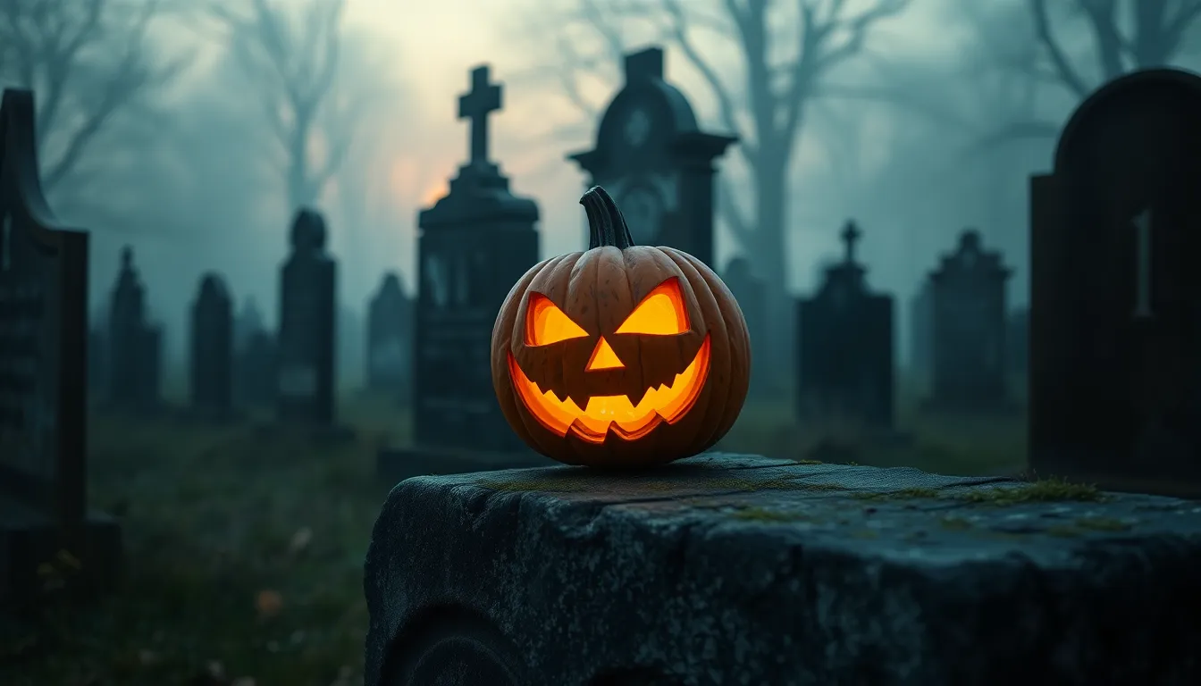 Eerie Graveyard with Jack-o'-Lantern