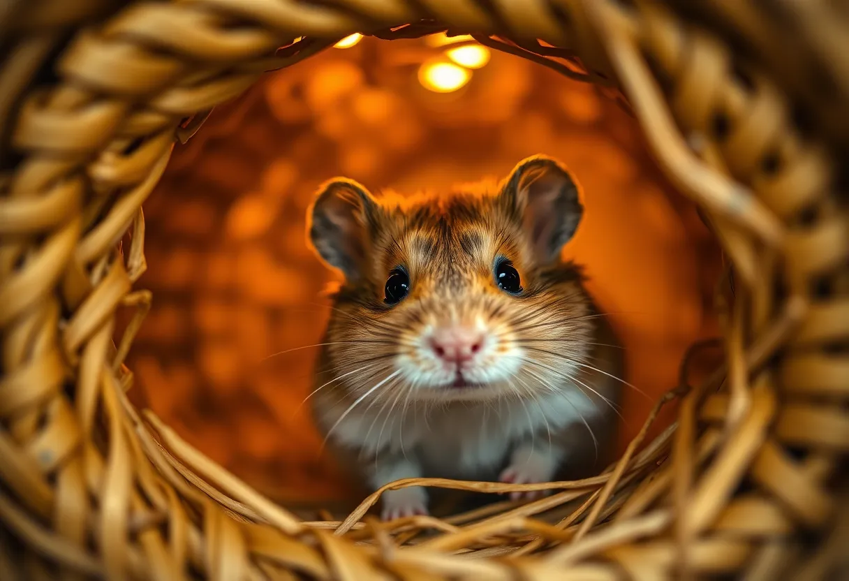 Hamster Peeking from Straw Tunnel