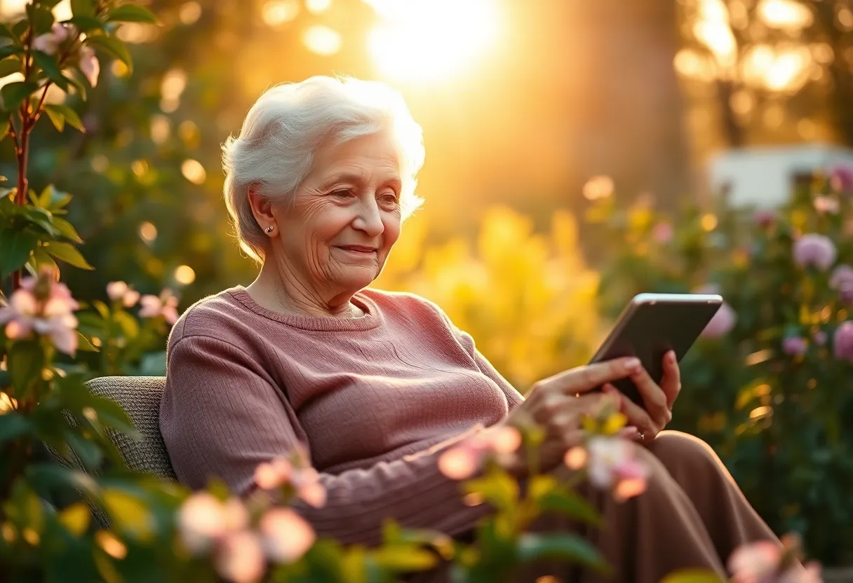 Elderly Patient in Garden Using Telehealth