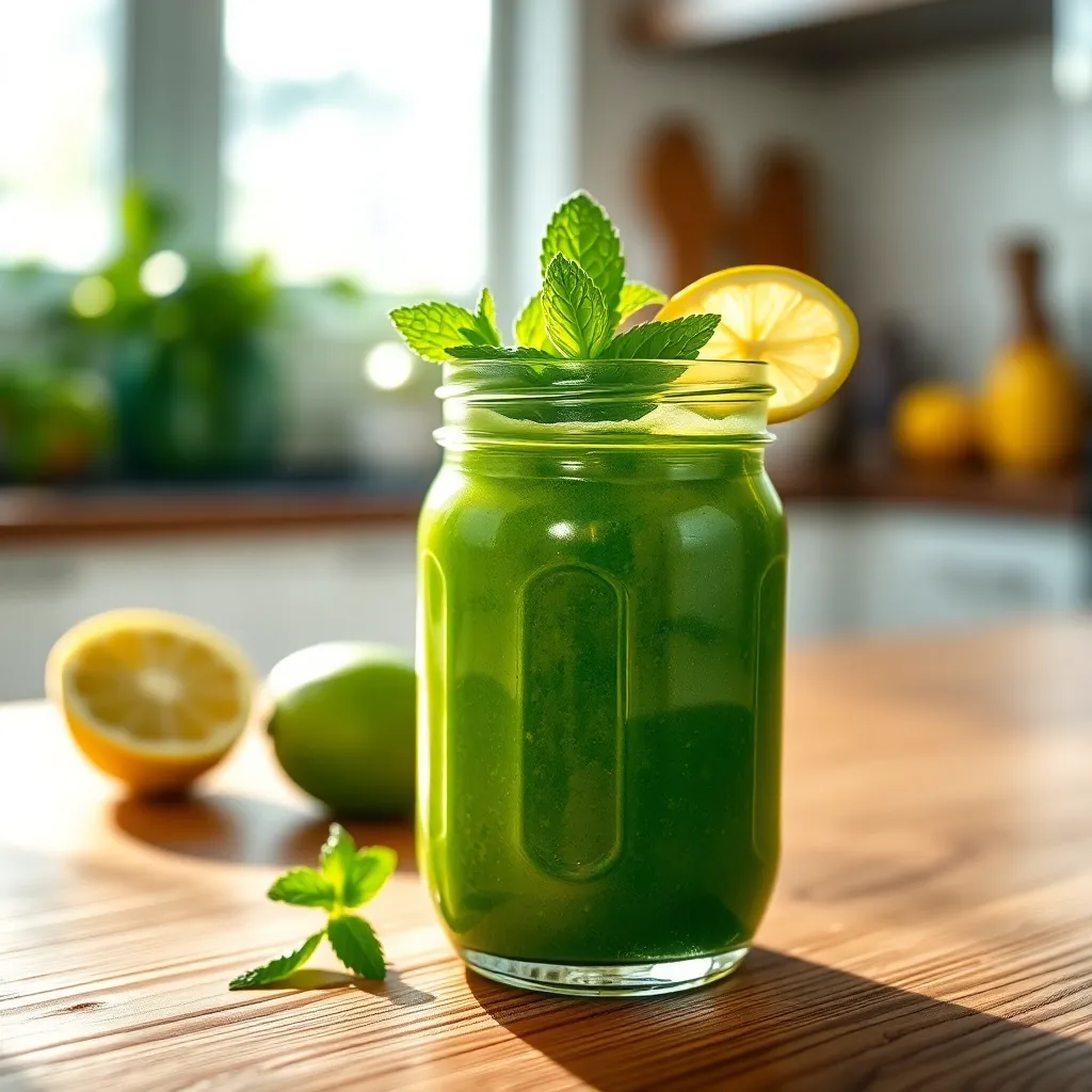 Close-Up Green Smoothie in Jar