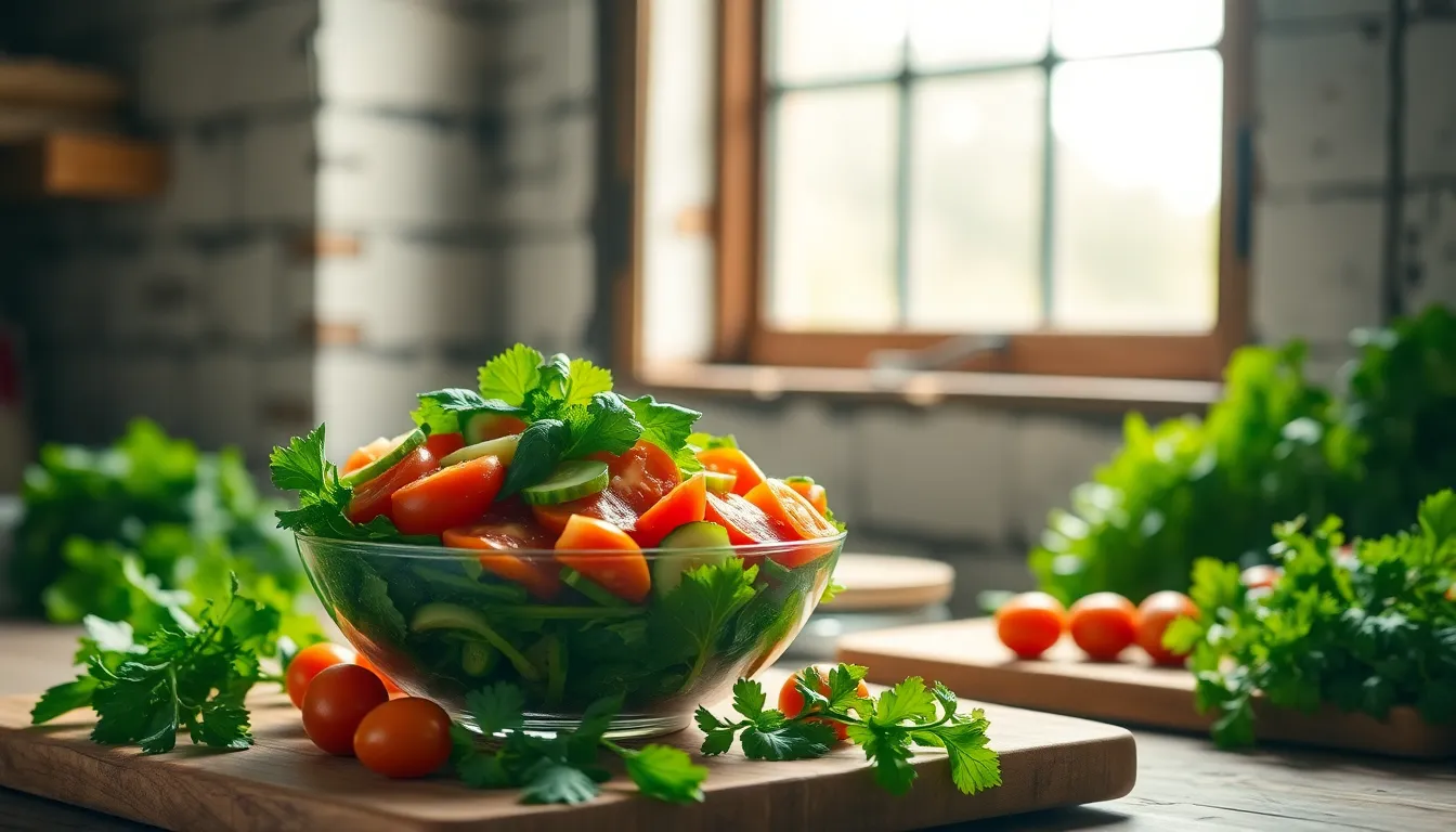 Fresh Salad in Rustic Kitchen