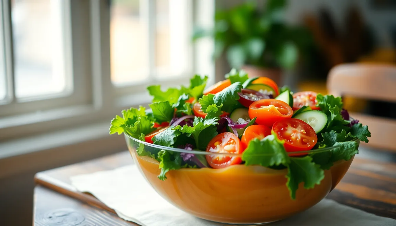 Vibrant Mixed Salad Bowl on Rustic Table