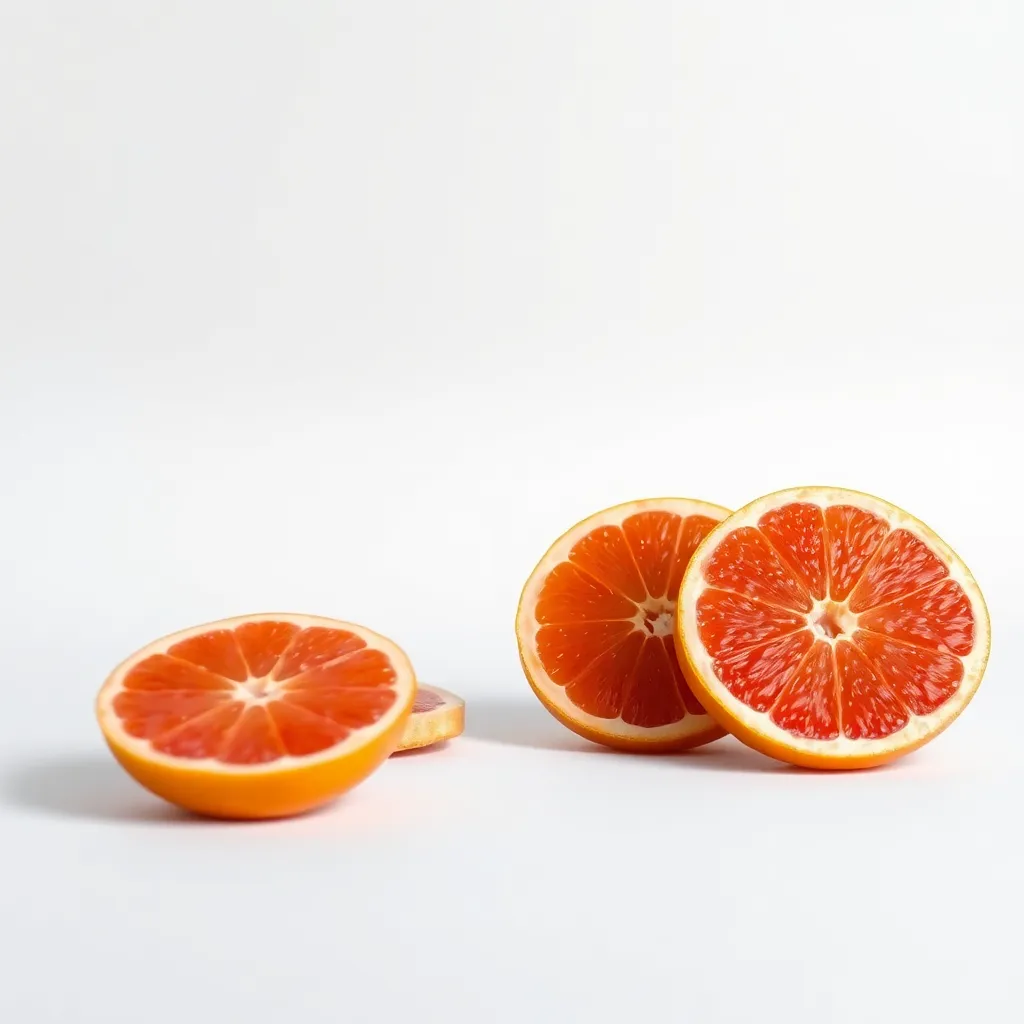 Fresh Grapefruit Halves on White Background