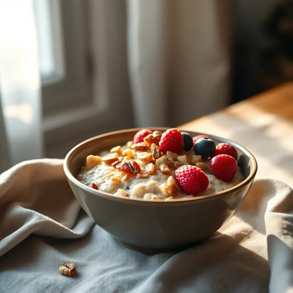Healthy Oatmeal Bowl with Berries and Nuts