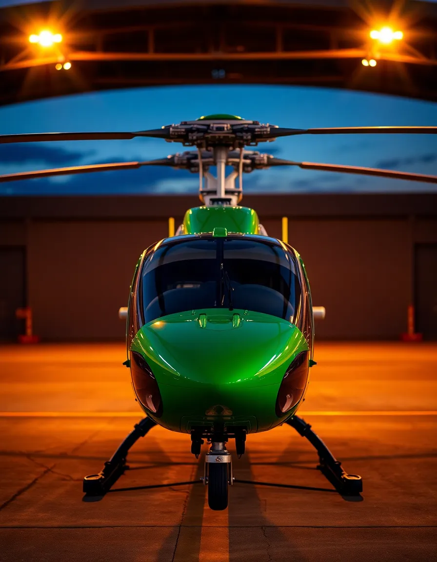 Helicopter in Twilight Hangar