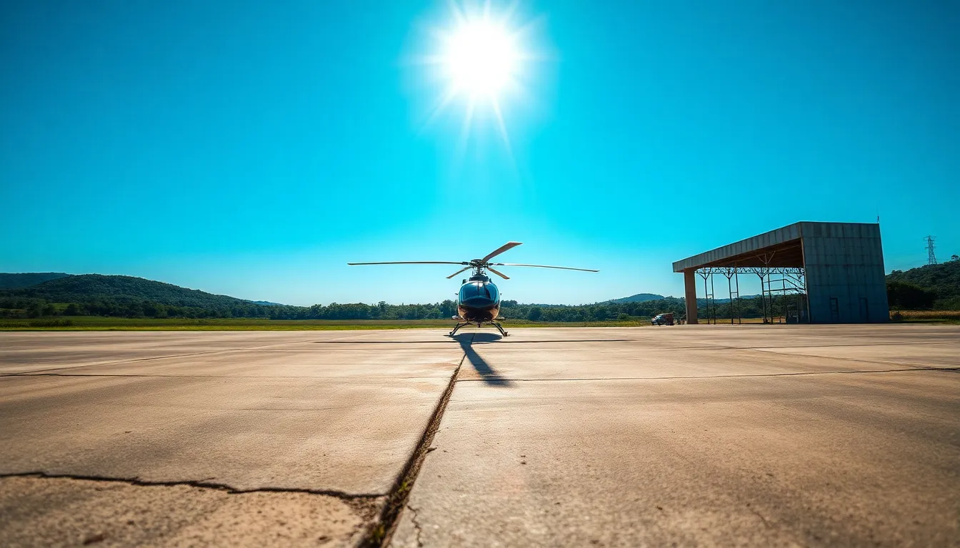 Helicopter on Tarmac in Midday Sun