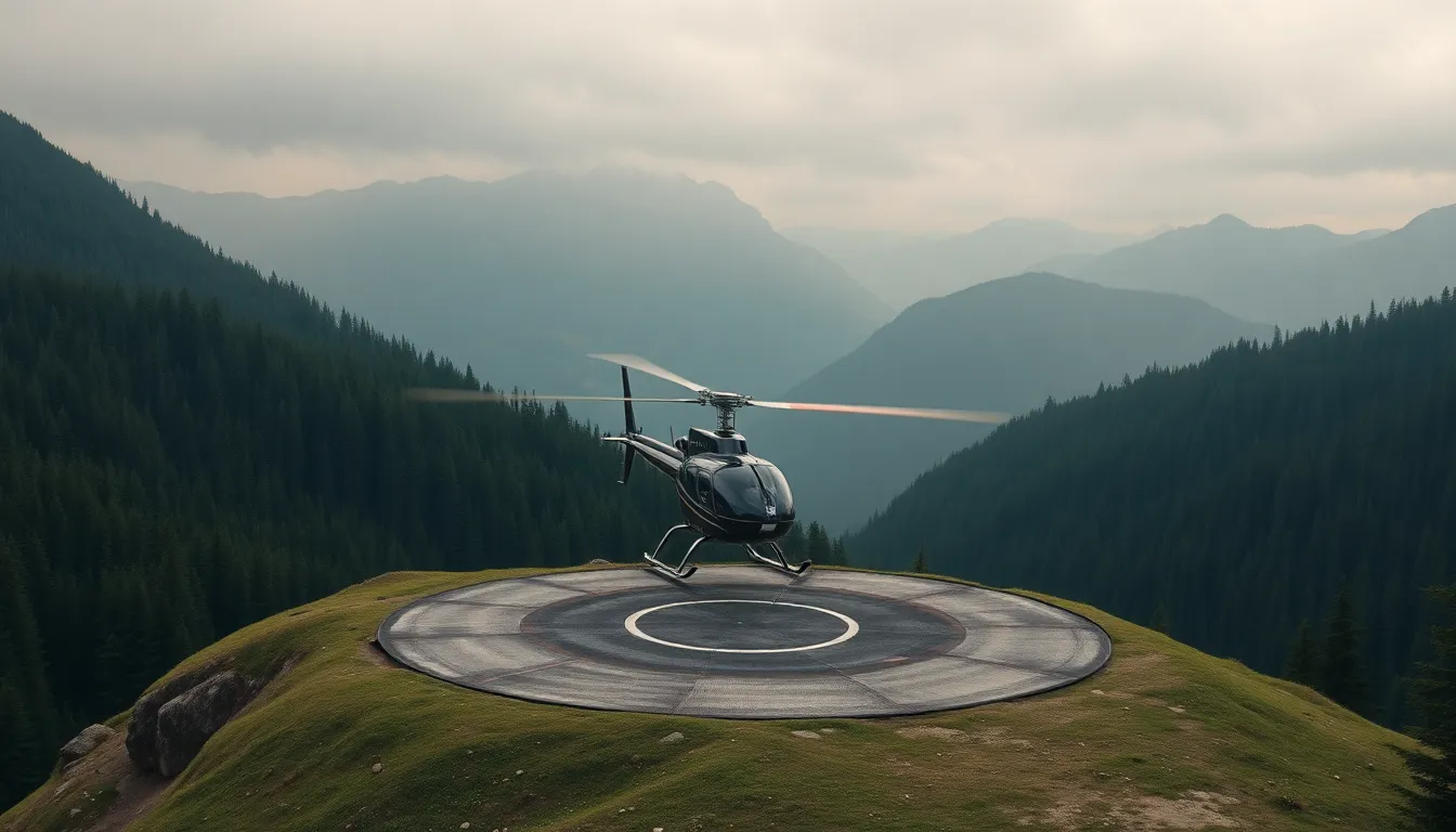 Helicopter Landing on Mountain Helipad