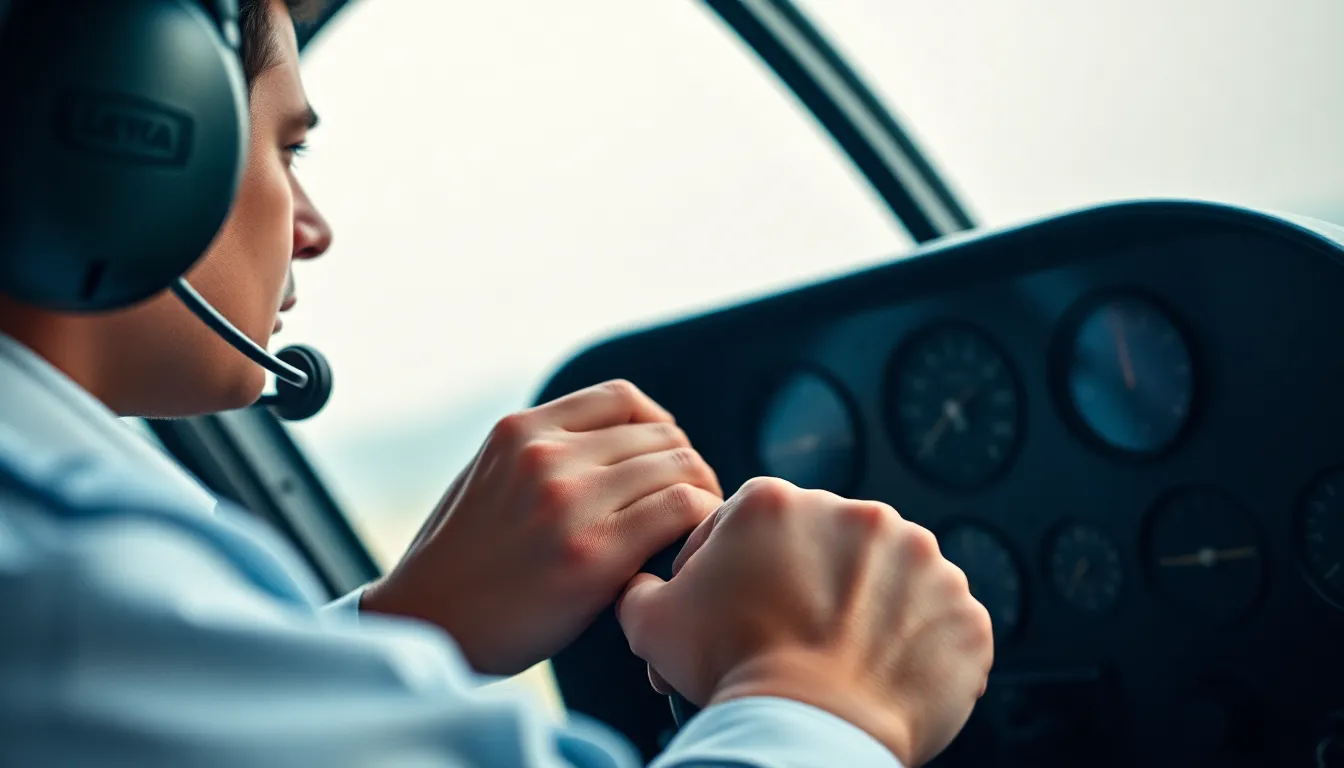Pilot in Helicopter Cockpit