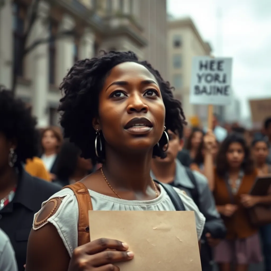 Determined Activist at 1960s Civil Rights March