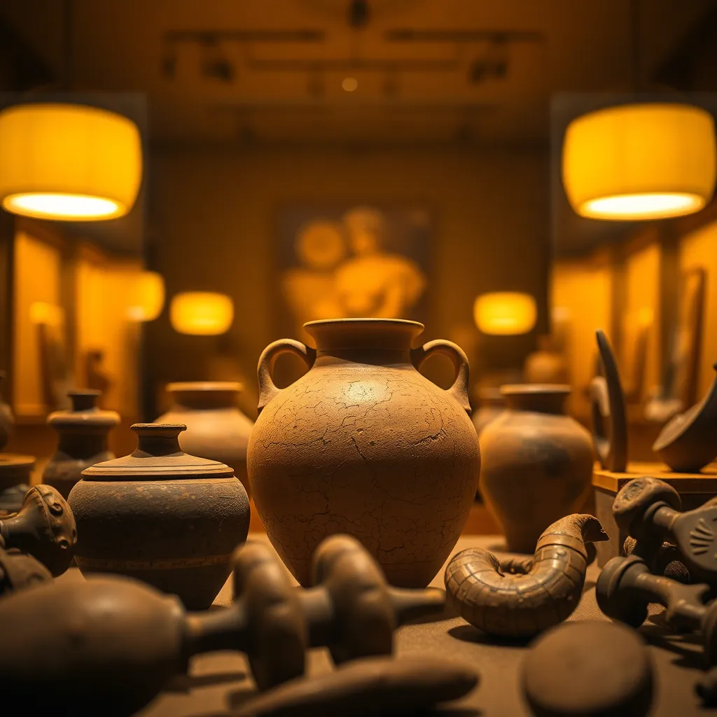 Close-Up of Ancient Artifacts in Museum