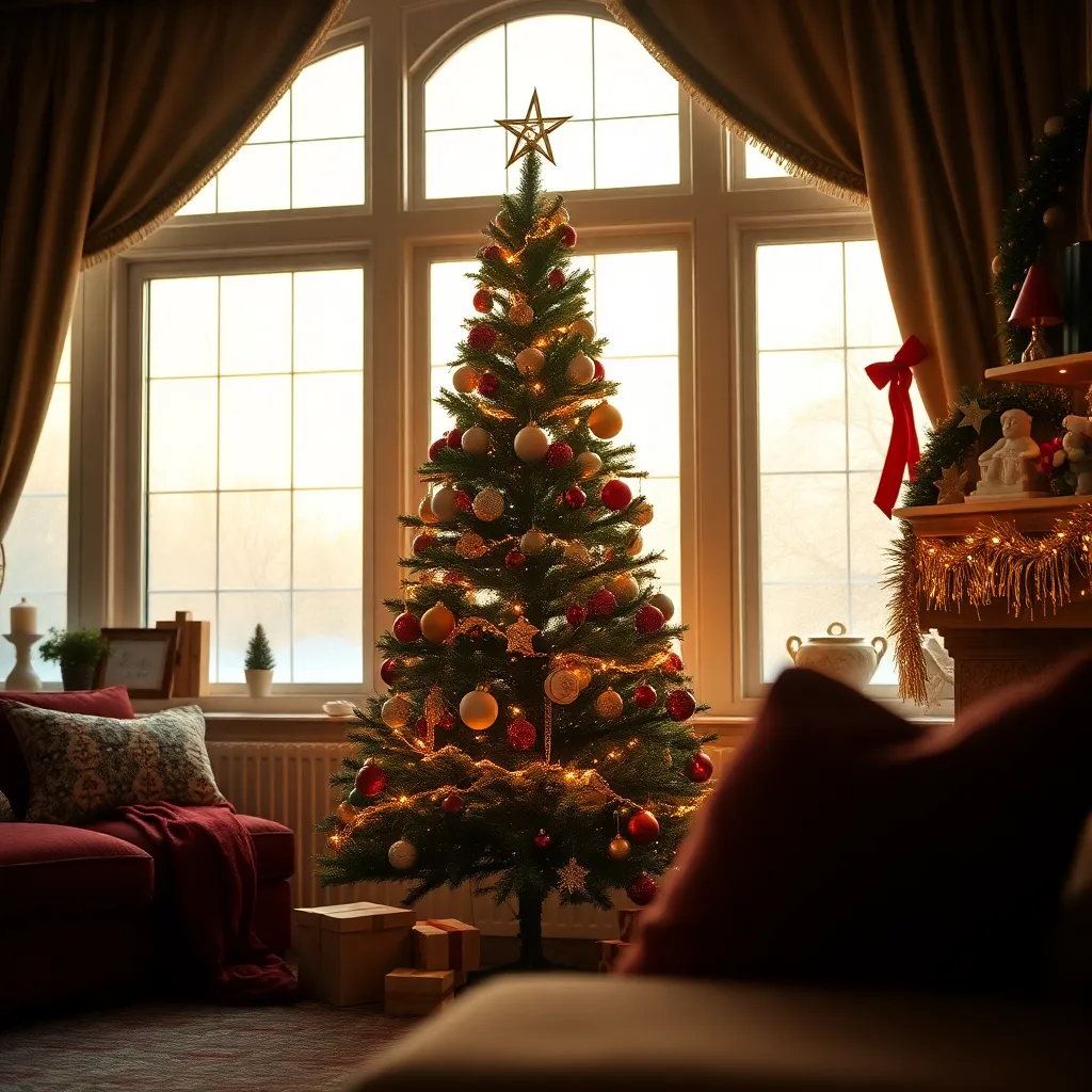 Cozy Holiday Living Room with Christmas Tree