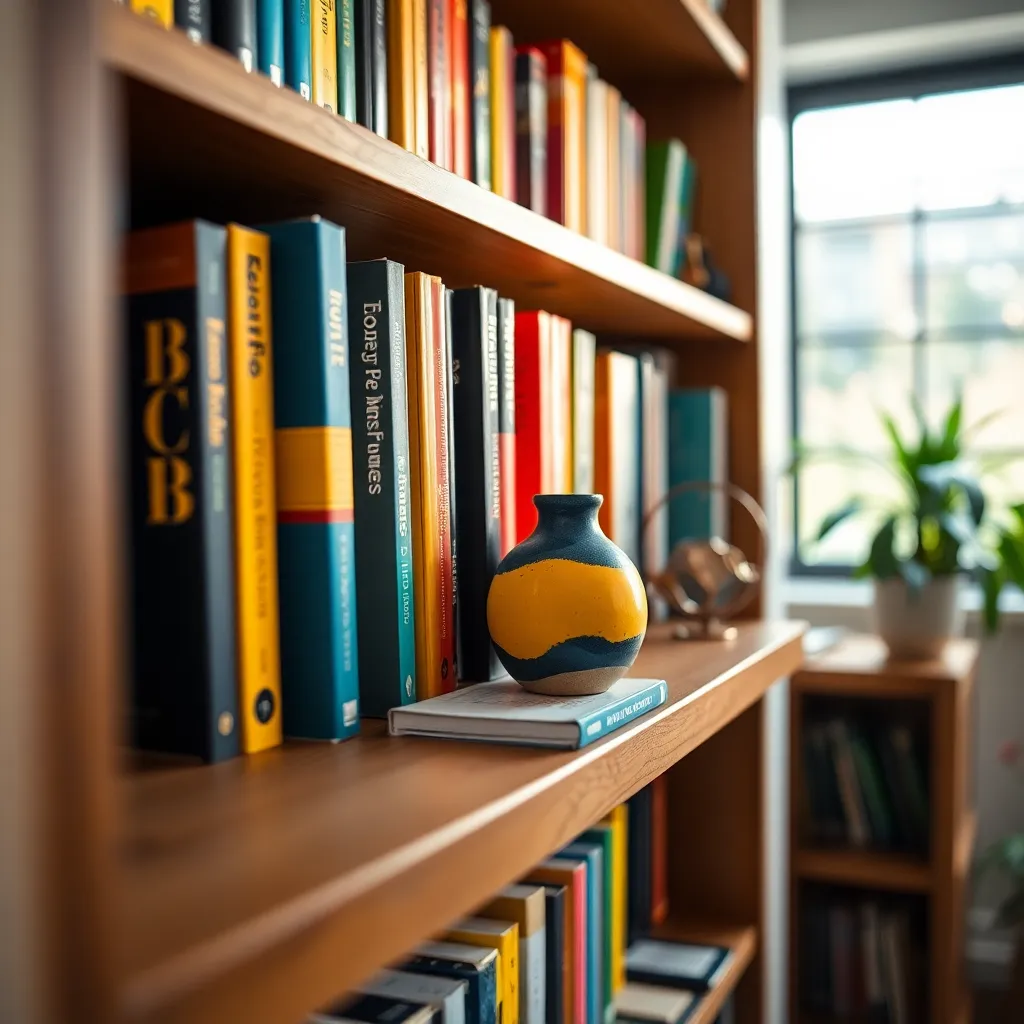 Colorful Bookshelf with Decorative Objects