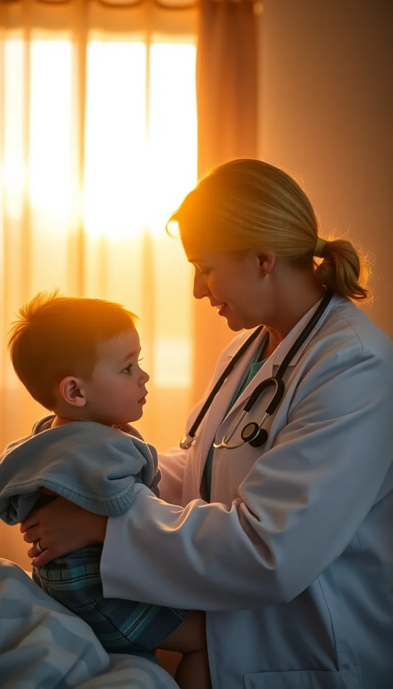 Doctor Comforting Child in Hospital Room