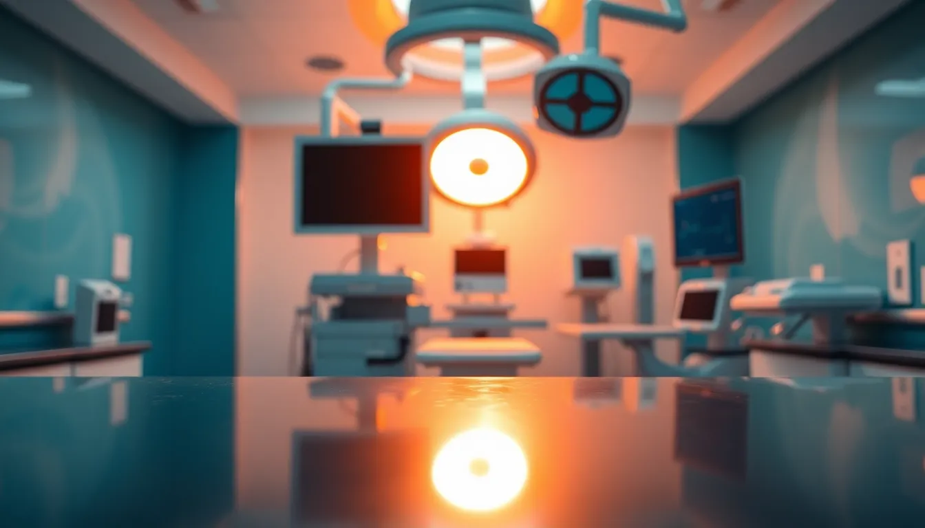 A close-up shot of advanced medical equipment in a hospital setting emphasizes detail and precision. The image is lit with a three-point studio setup, creating a dramatic interplay of highlights and shadows. The selective focus draws attention to the intricate details of the machinery, while the teal and orange color grading enhances a modern and technological feel. Reflective surfaces add an additional layer of depth and realism.