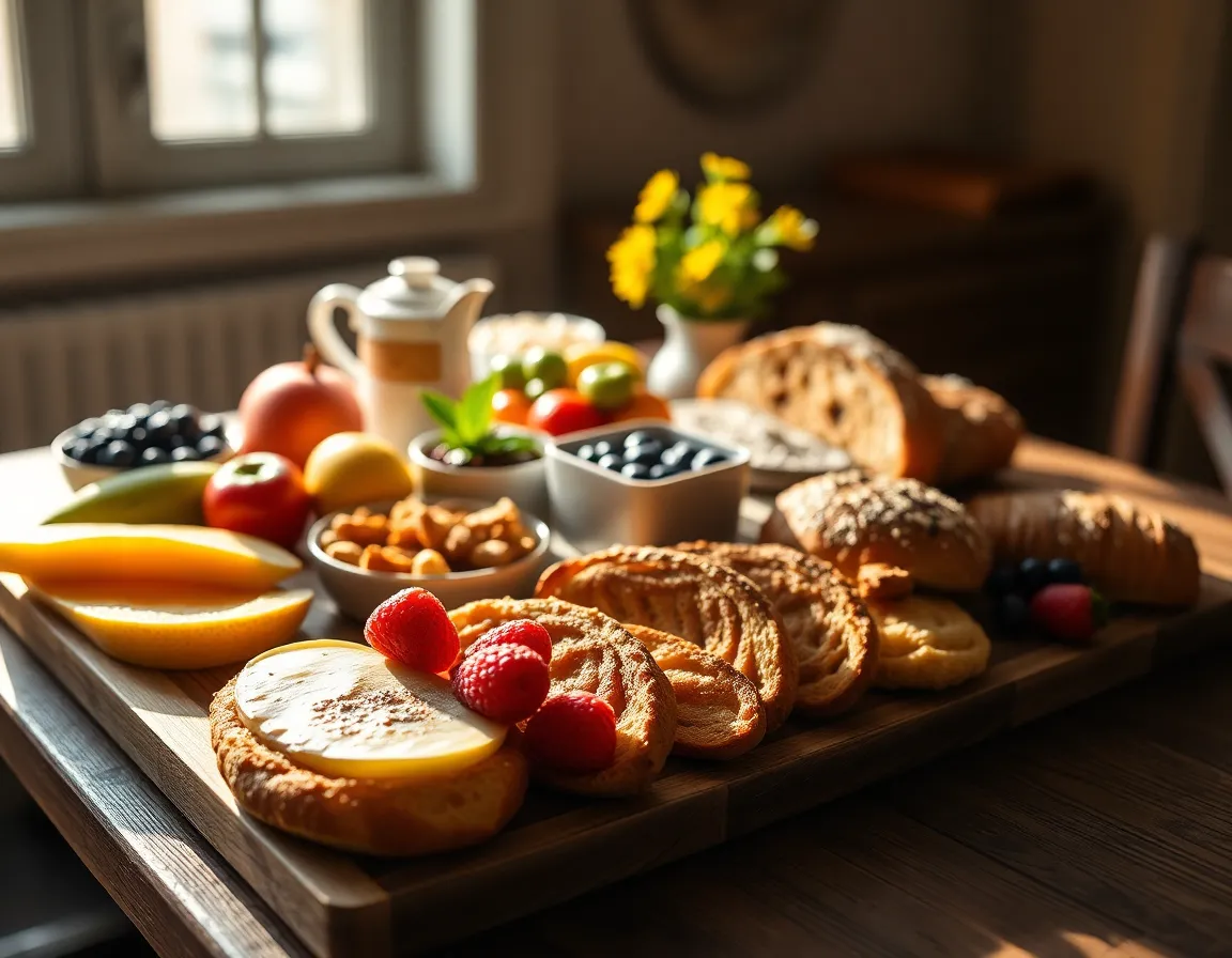 Gourmet Breakfast Spread on Wooden Table