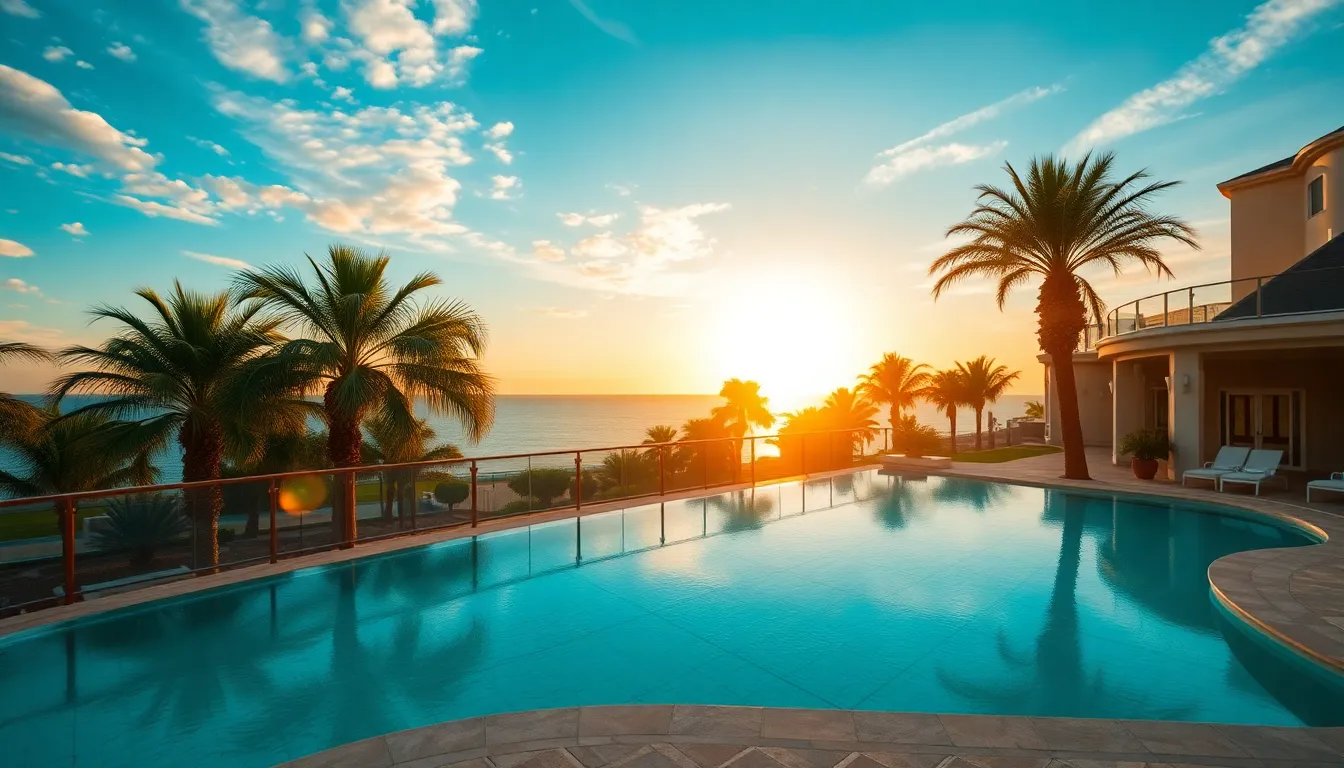 Hotel Terrace at Sunset with Pool