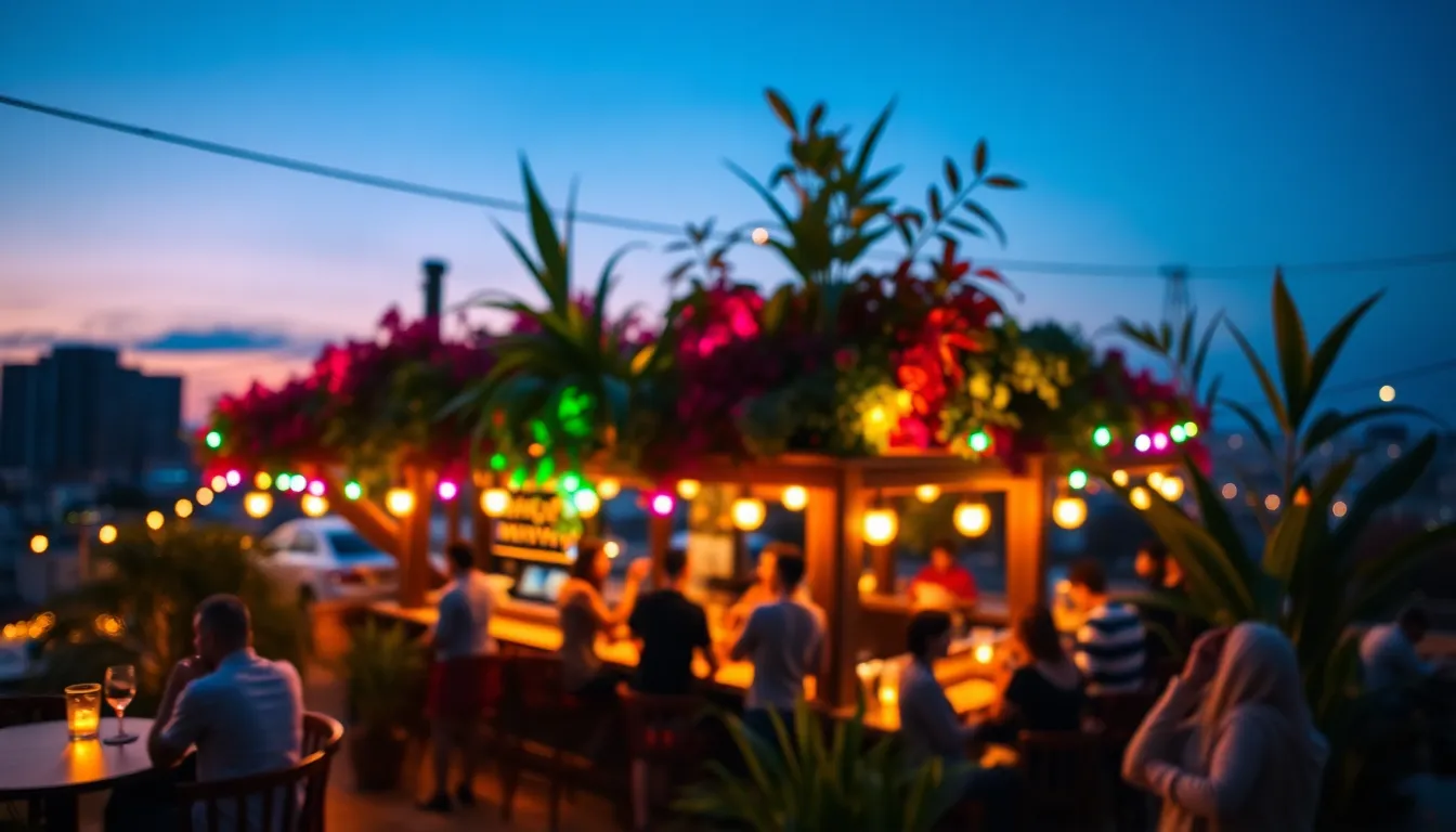 Vibrant Rooftop Bar at Twilight