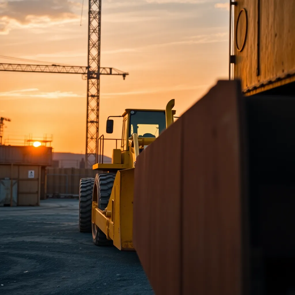 Golden Hour at Construction Site with Bulldozer