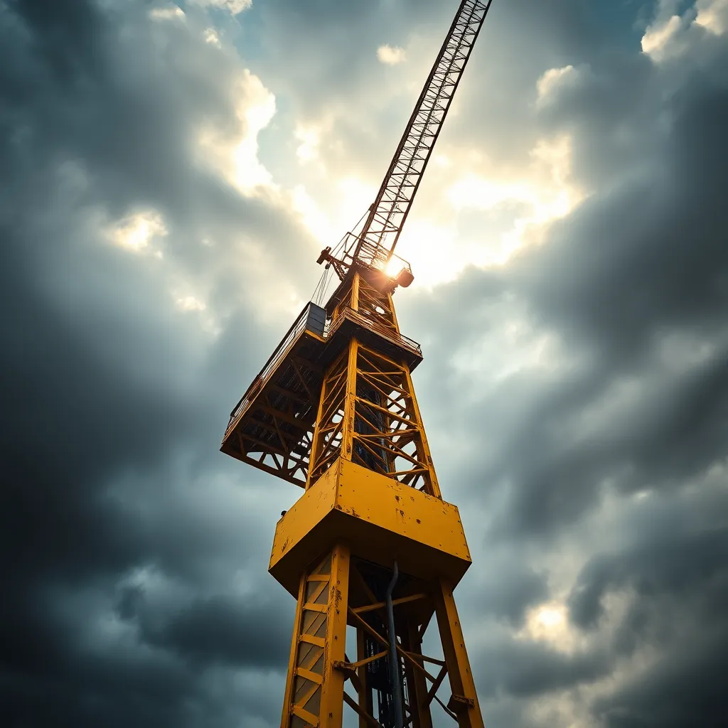 Dramatic Close-Up of a Construction Crane