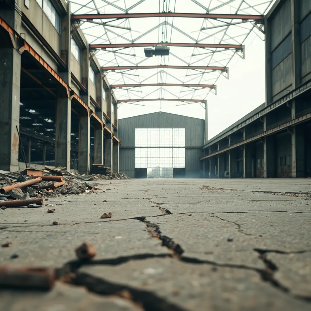 Weathered Industrial Warehouse with Glass Windows