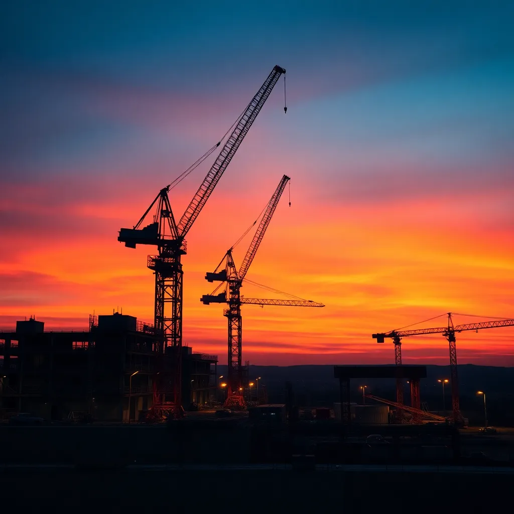 Construction Site Silhouette at Dusk