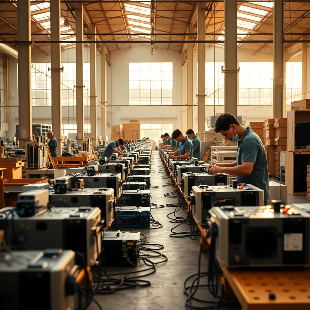 Workers on Assembly Line in Electronics Factory