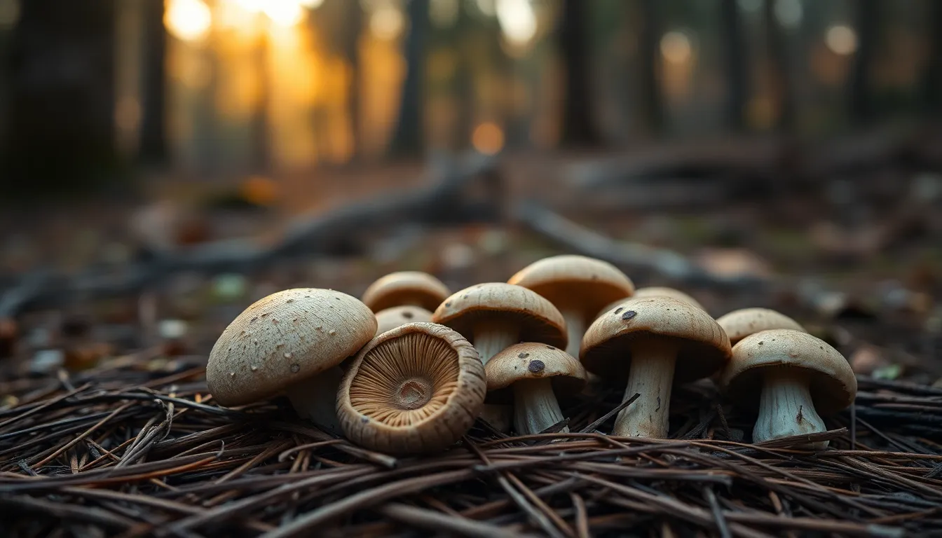 Hand-Picked Mushrooms on Pine Needles