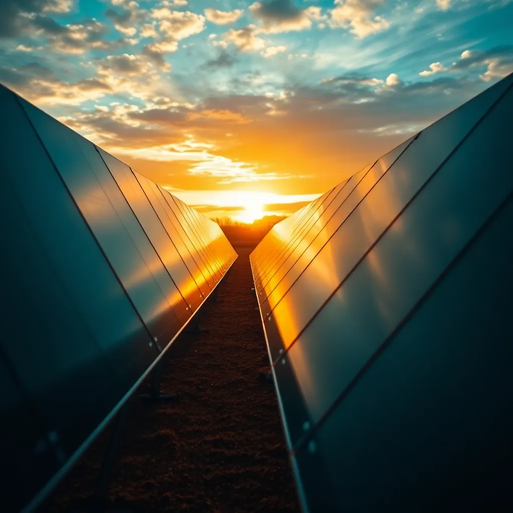 Solar Panel Installation at Sunset