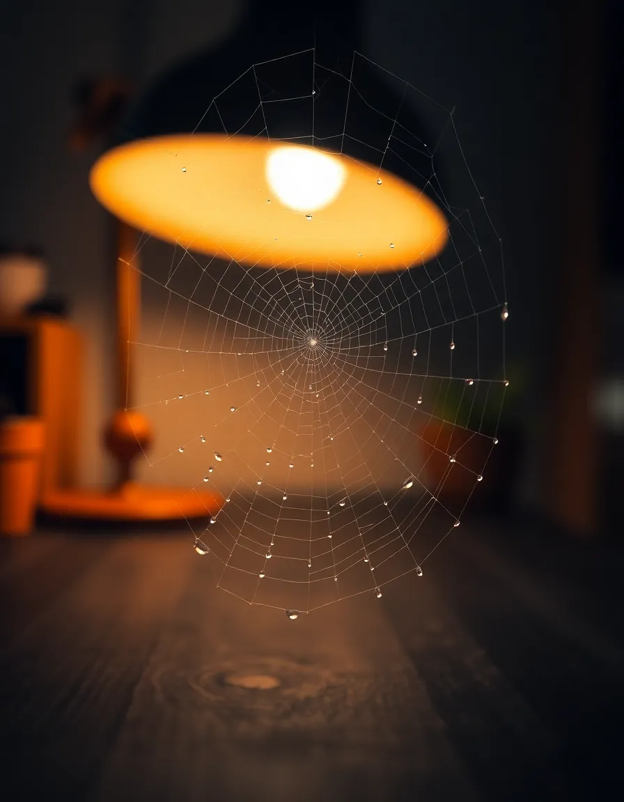 Spider Web Illuminated by Warm Light