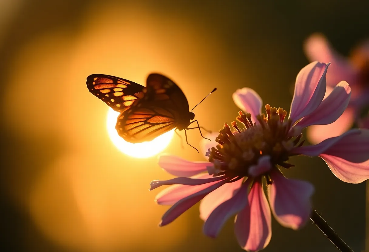 Silhouetted Butterfly at Golden Hour
