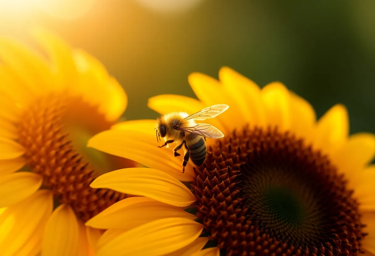 Honeybee Collecting Nectar from Sunflower