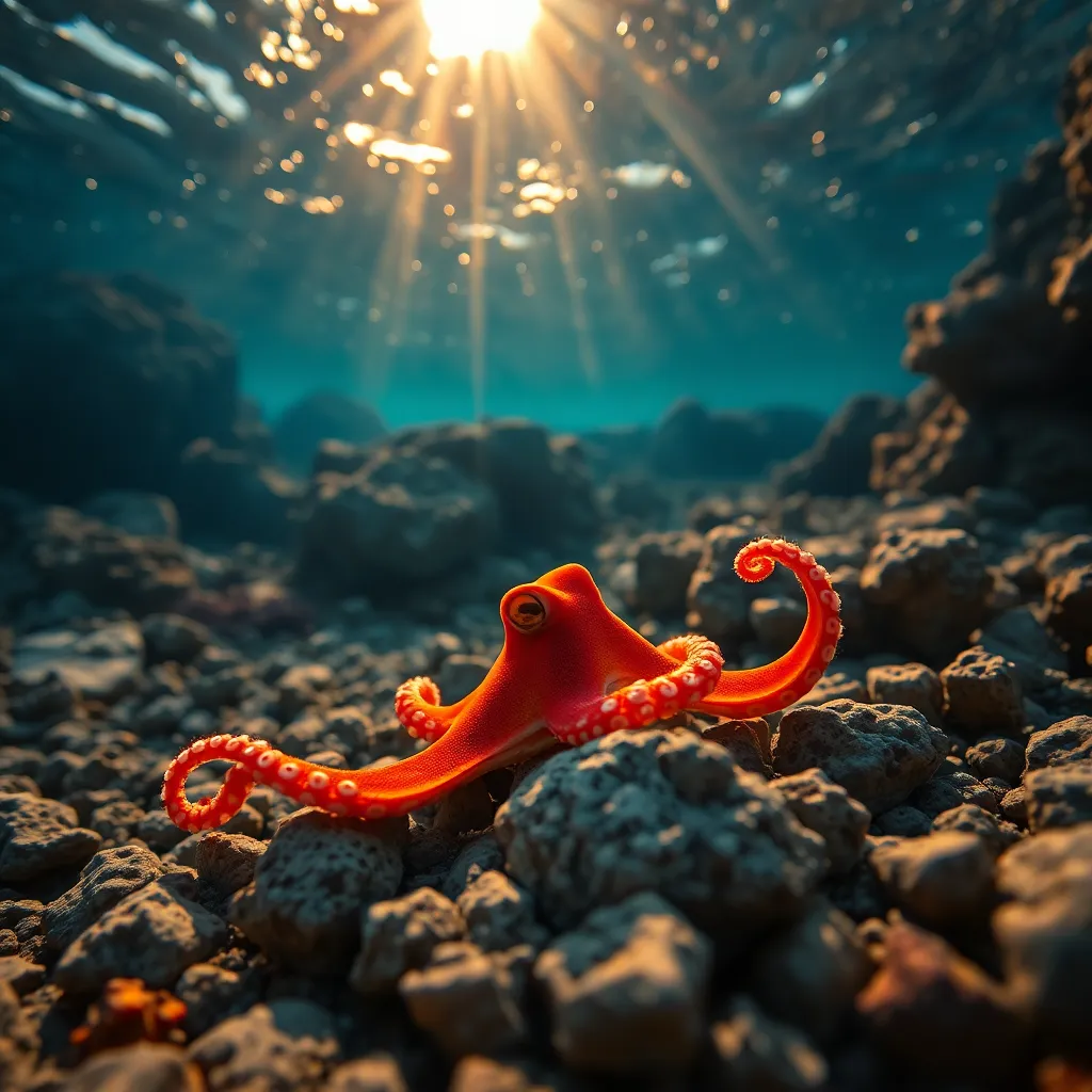 Vibrant Orange Octopus on Rocky Seabed