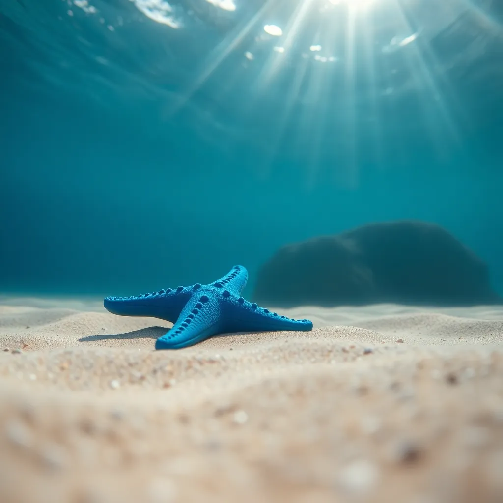 Vibrant Blue Starfish on Sandy Ocean Floor