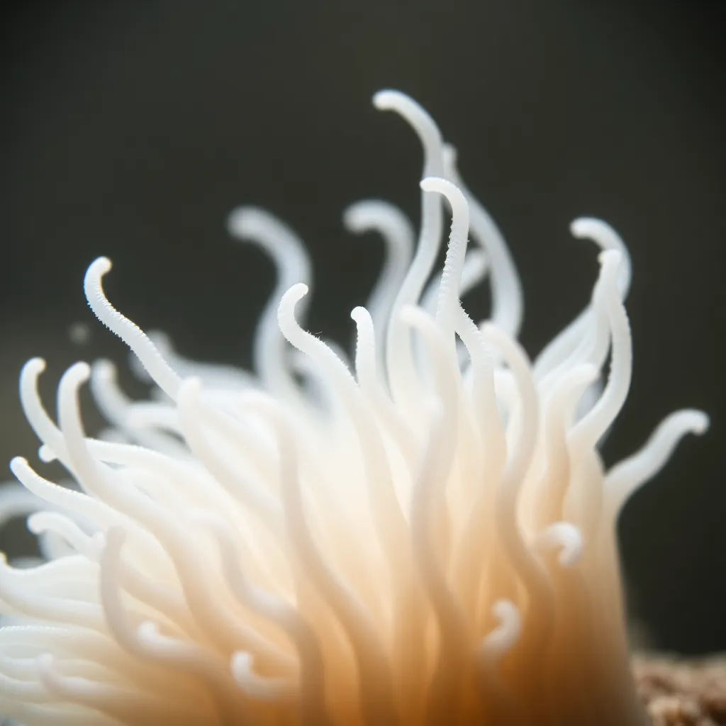Snow-White Sea Anemone in Ocean Current