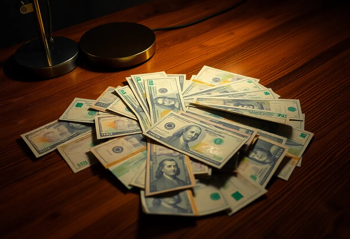 Global Currency Notes on Wooden Table