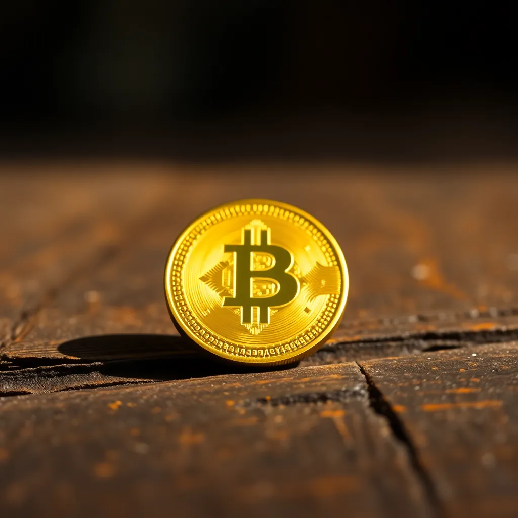 Macro Shot of Gold Coin on Antique Table